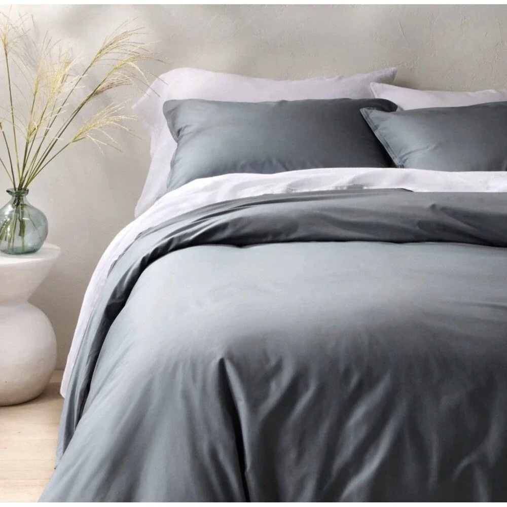 Queen Cotton Percale Duvet Set Mineral Blue - Casaluna NEW